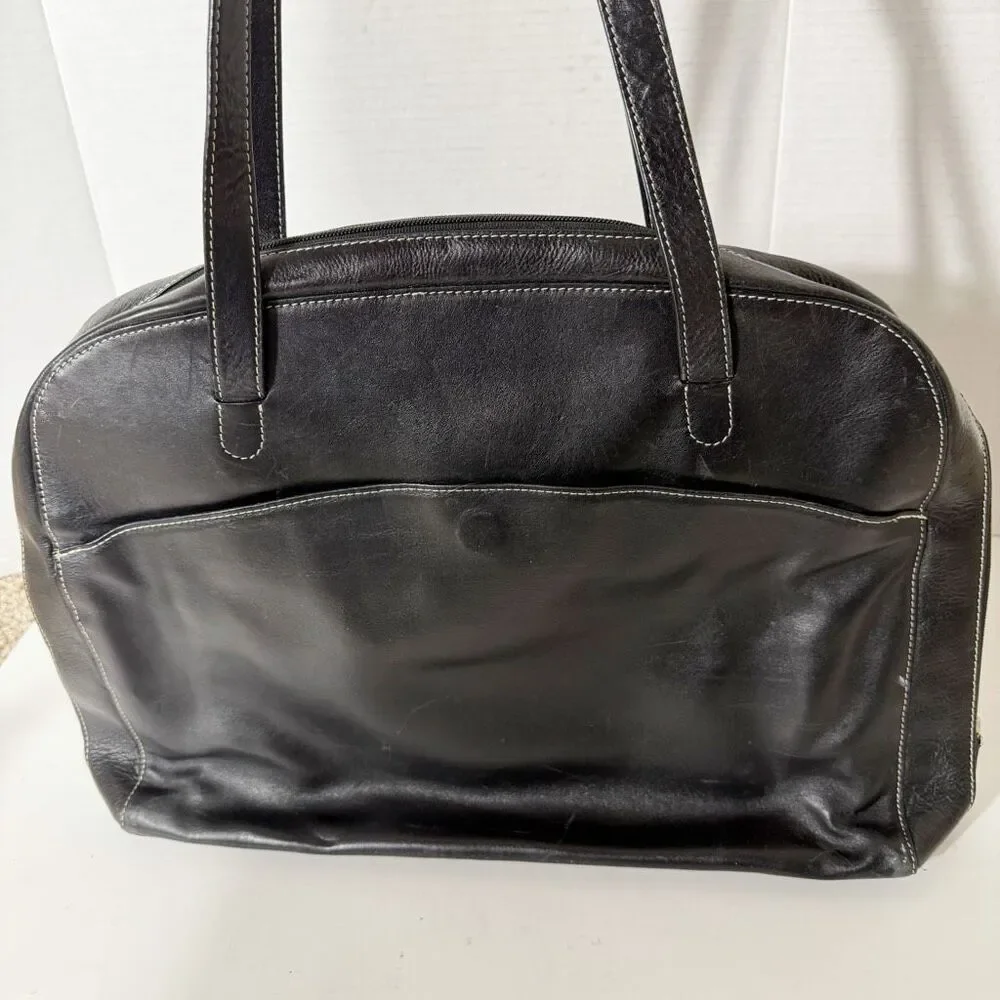 Lodis‎ Leather Black Compartment Zipper Computer Laptop Shoulder Bag